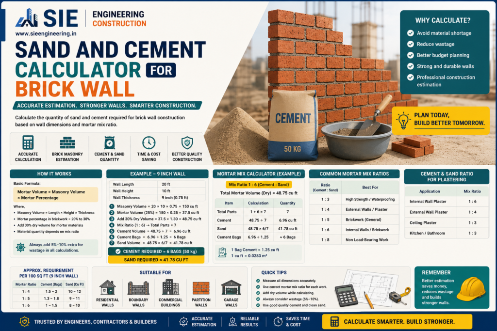 Sand and Cement Calculator for Brick Wall