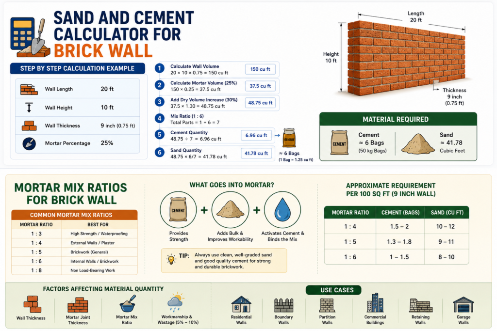 sand and cement calculator for brick wall