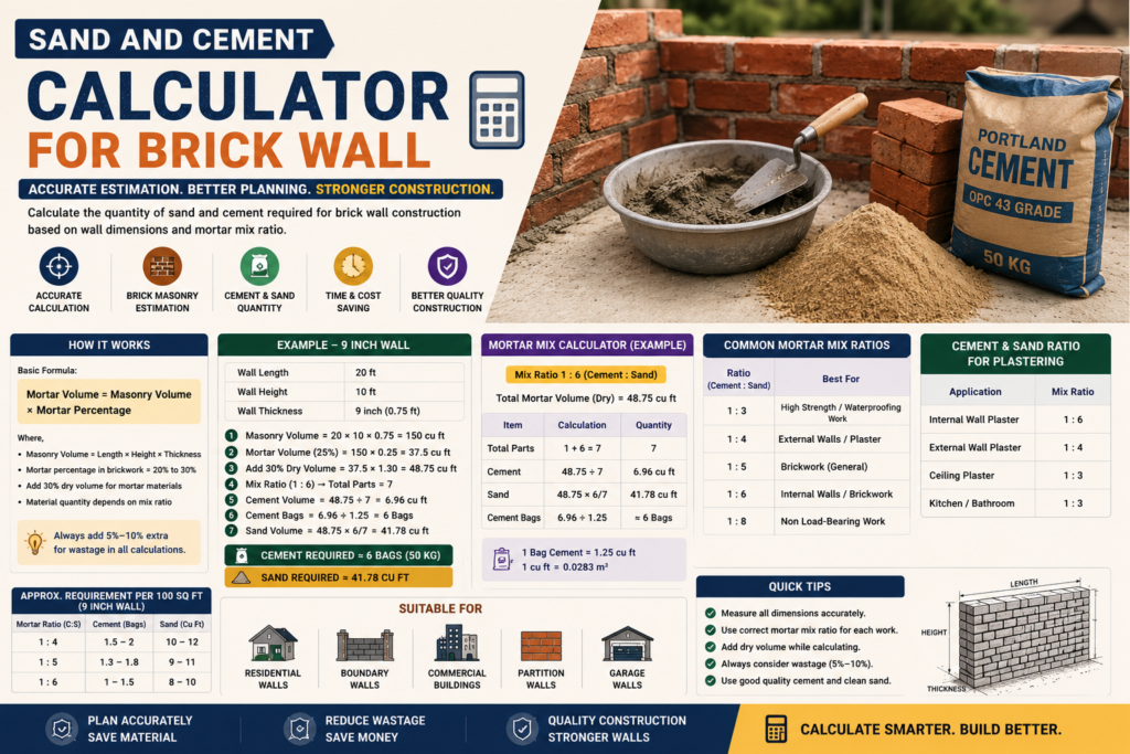 sand and cement calculator for brick wall